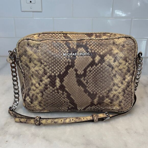 Michael Kors Bag Purse Crossbody Handbag Snake Print Leather Pocketbook - Picture 1 of 16